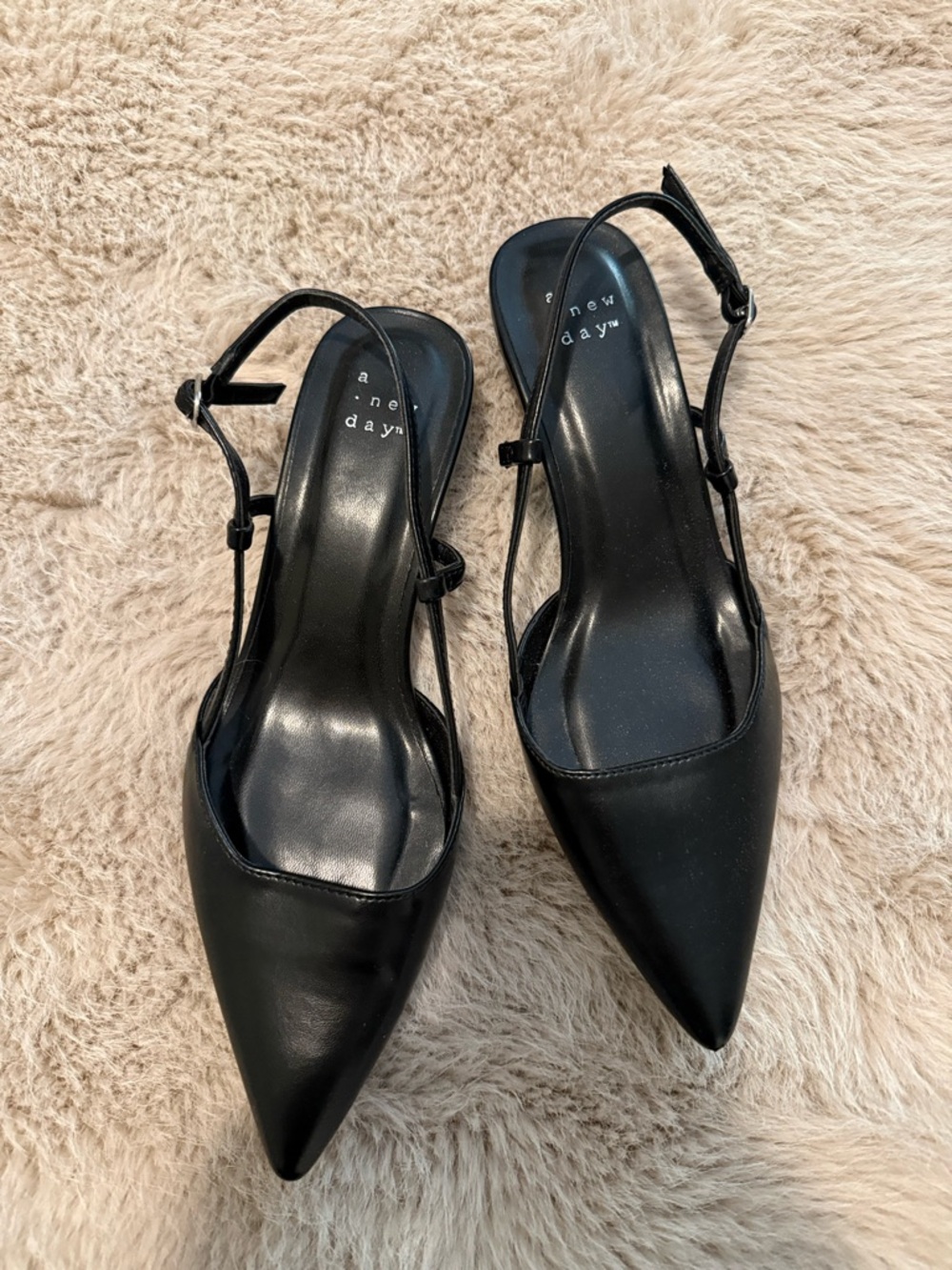 a new day Black Pointed Slingback Mules